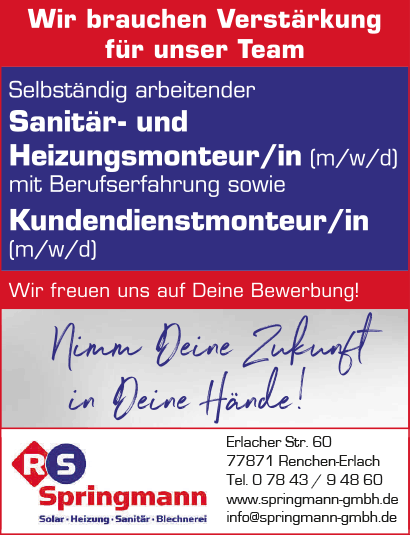 Kundendienst, Sanitär- und Heizungsmonteur gesucht